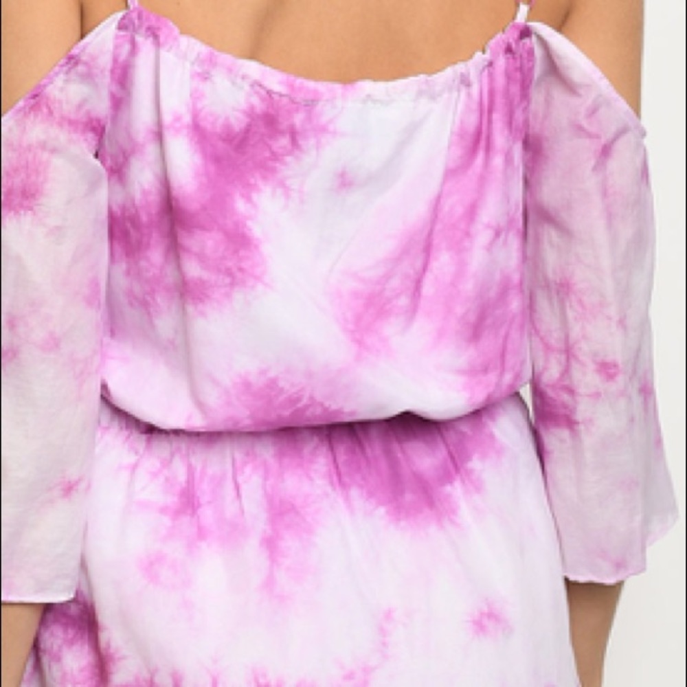 Magenta & white 3/4 cold-shoulder tie dye dress, sz XS - Picture 7 of 8